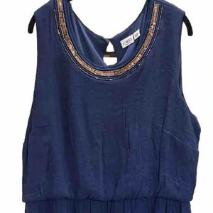 NWT Cato Plus Size 26/28 Navy Blue Dress Gold Copper beaded neckline elastic